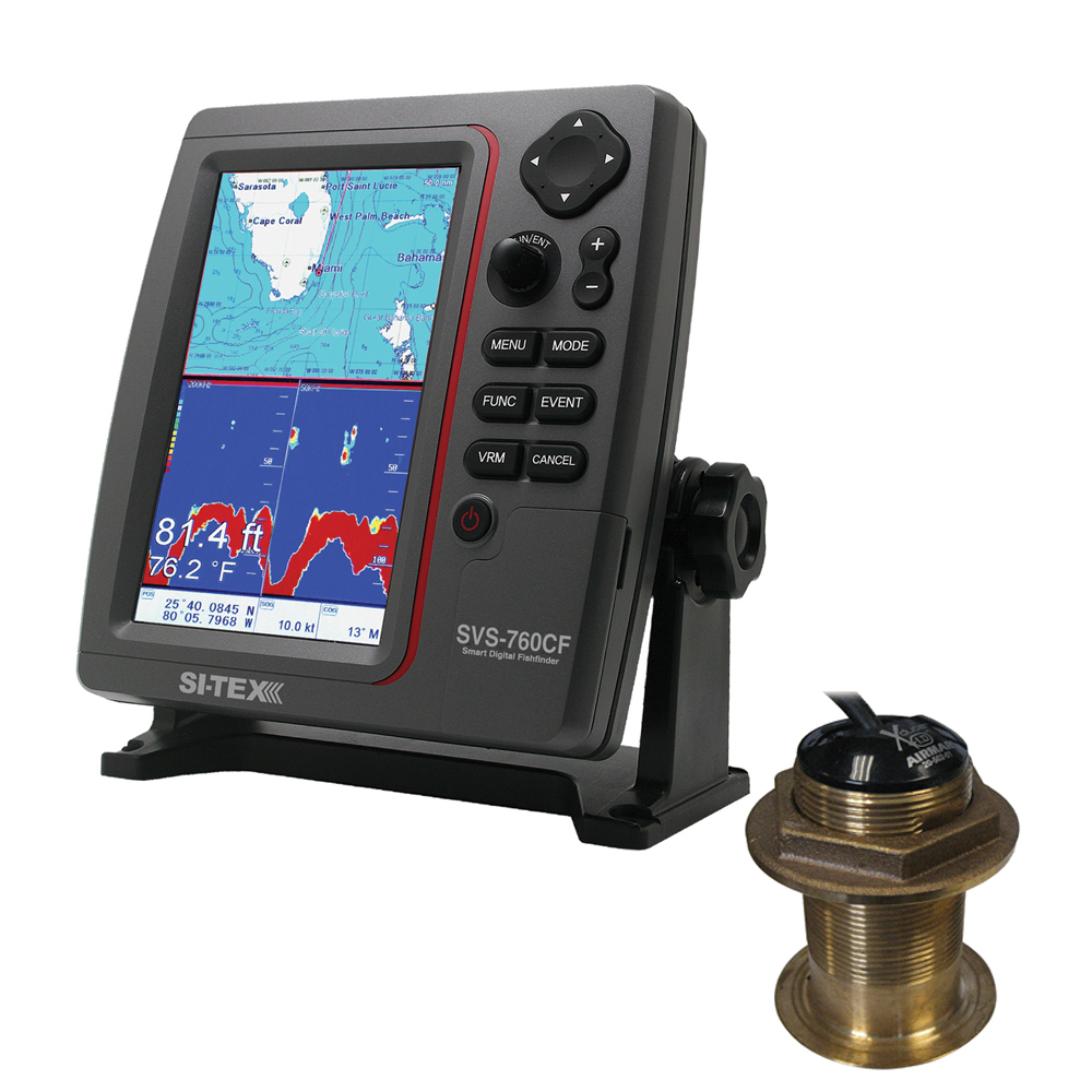 SI-TEX SVS-760CF Dual Frequency Chartplotter/Sounder with  Navionics+ Flexible Coverage & Bronze 20 Degree Transducer - SVS-760CFB60-20
