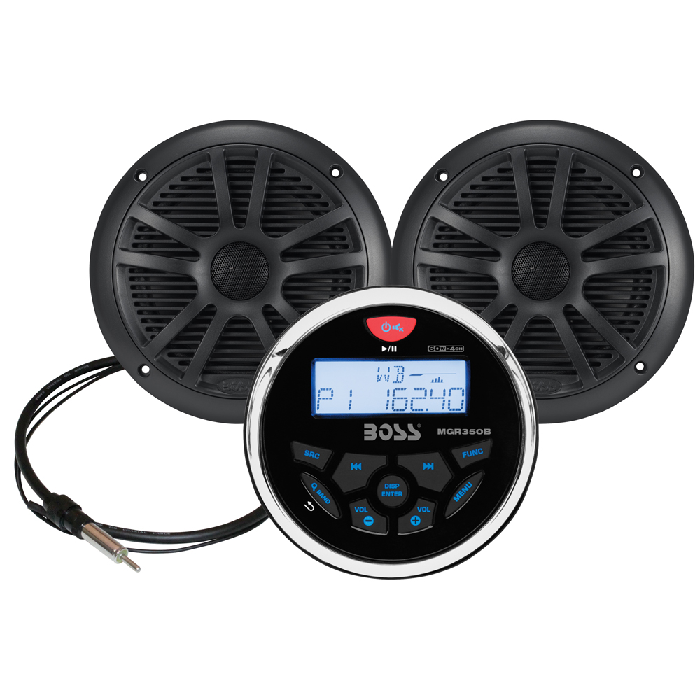 image for Boss Audio MCKGB350W.6 Marine Stereo & 6.5″ Speaker Kit – Black