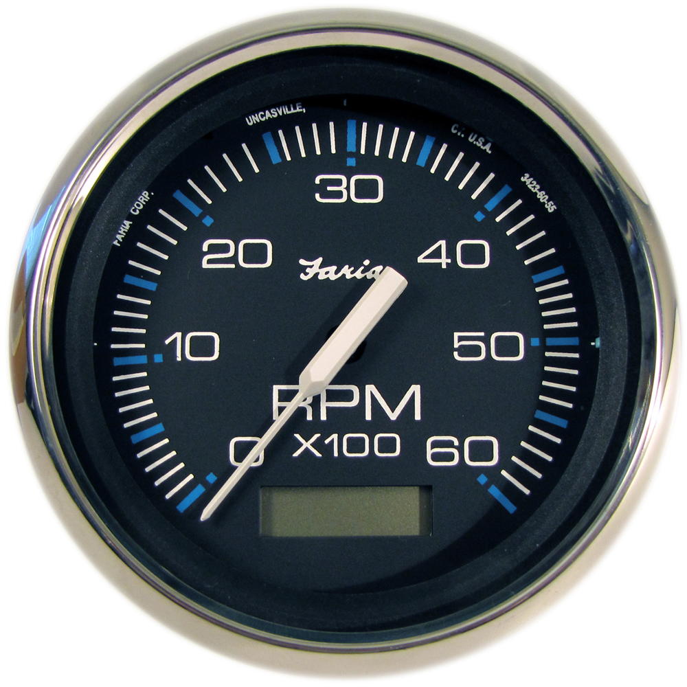 Faria Chesapeake Black 4&quot; Tachometer w/Hourmeter - 6000 RPM (Gas) (Inboard) CD-54622