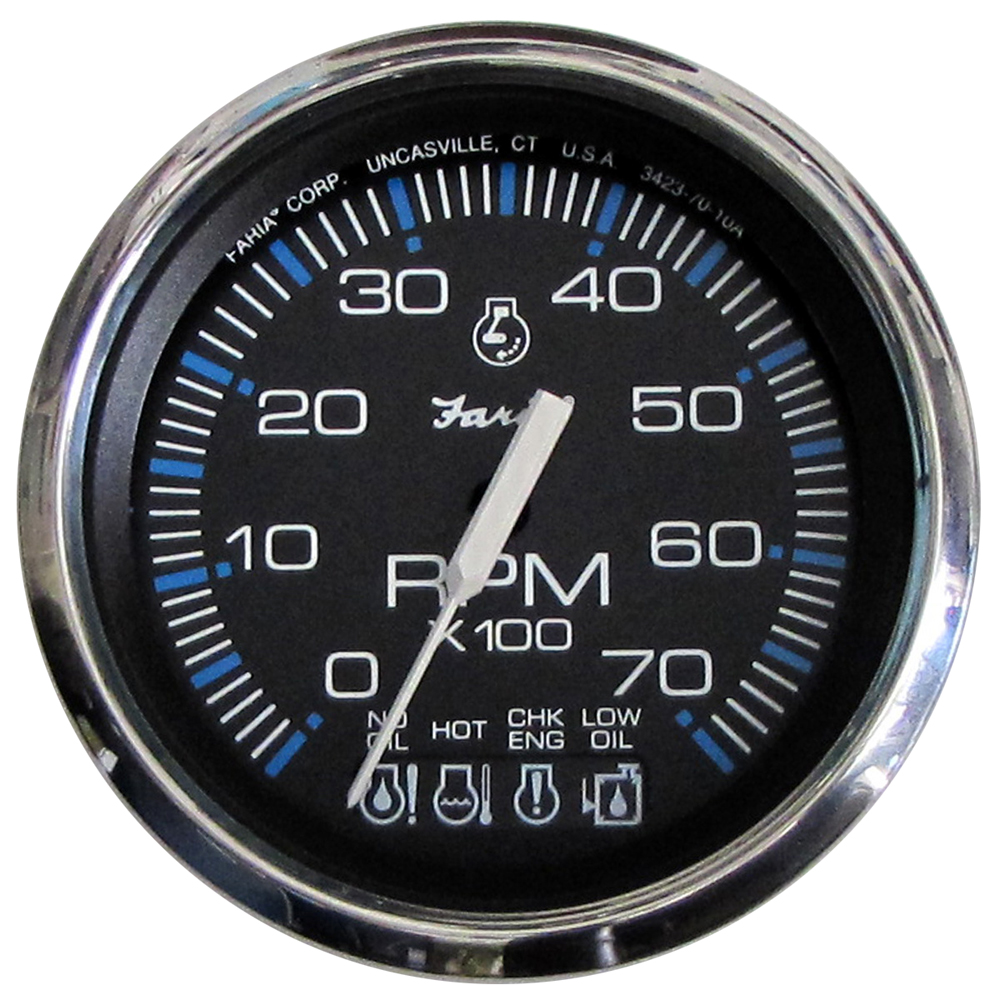 image for Faria Chesapeake Black SS 4″ Tachometer w/Systemcheck Indicator – 7000 RPM (Gas) f/ Johnson / Evinrude Outboard)