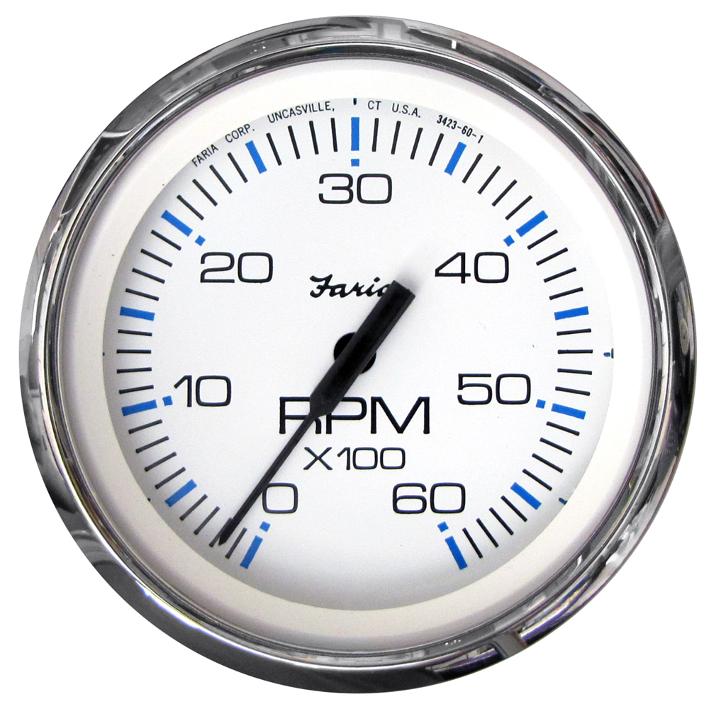 Faria Chesapeake White SS 4&quot; Tachometer - 6000 RPM (Gas) (Inboard &amp; I/O) CD-54638