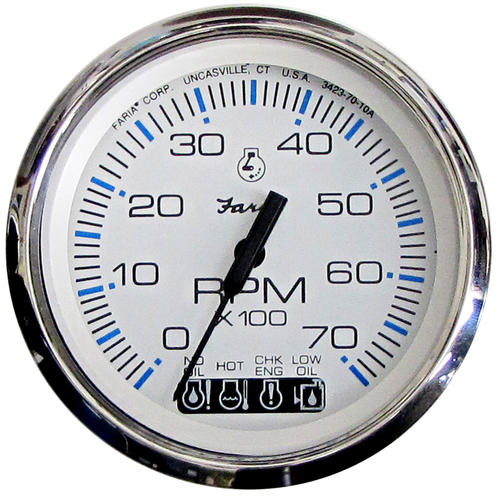 Faria Chesapeake White SS 4&quot; Tachometer w/Systemcheck Indicator - 7000 RPM (Gas) (Johnson/Evinrude Outboard) CD-54644