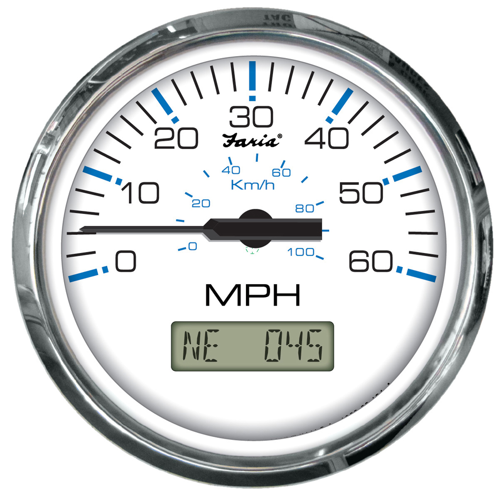 Faria Chesapeake White SS 4&quot; Speedometer w/LCD Heading Display- 60MPH (GPS) CD-54646