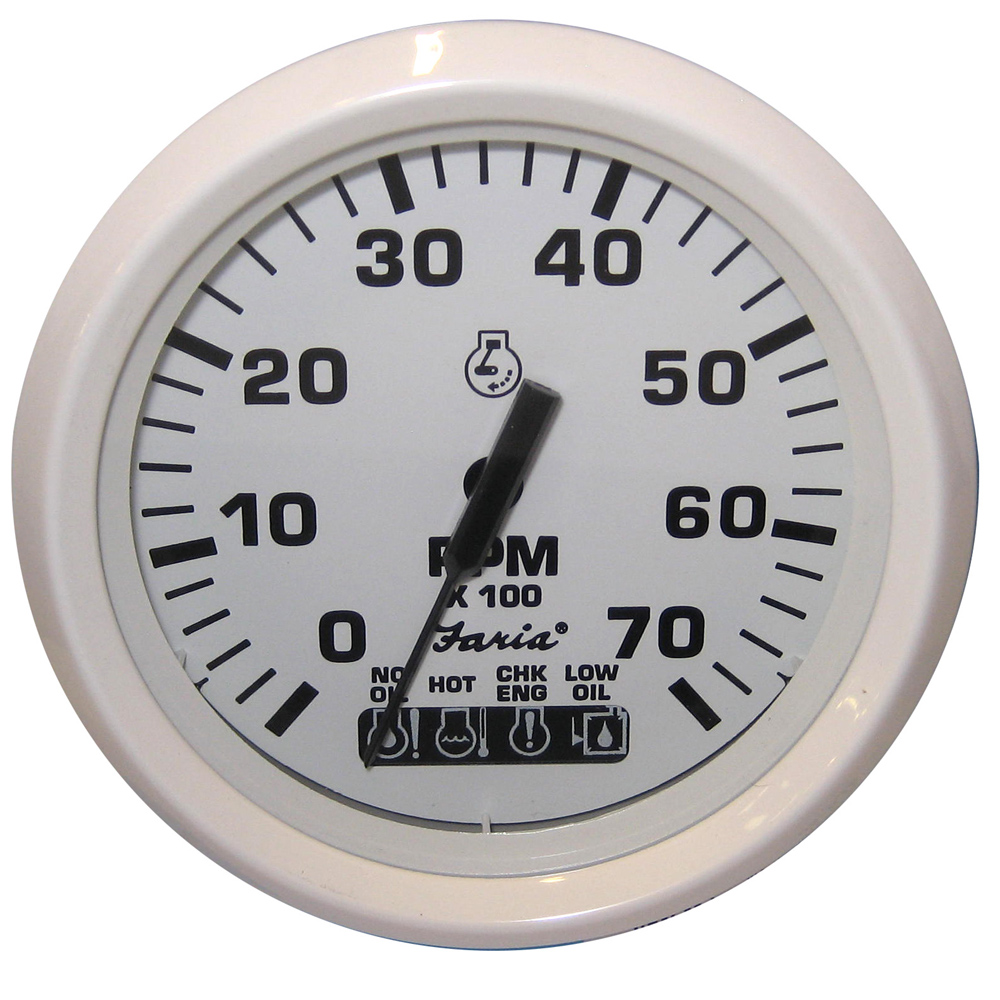 Faria Dress White 4&quot; Tachometer w/Systemcheck Indicator - 7000 RPM (Gas) (Johnson / Evinrude Outboard) CD-54665