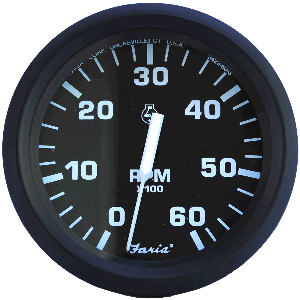 Faria Euro Black 4&quot; Tachometer - 6,000 RPM (Gas - Inboard & I/O) CD-54680