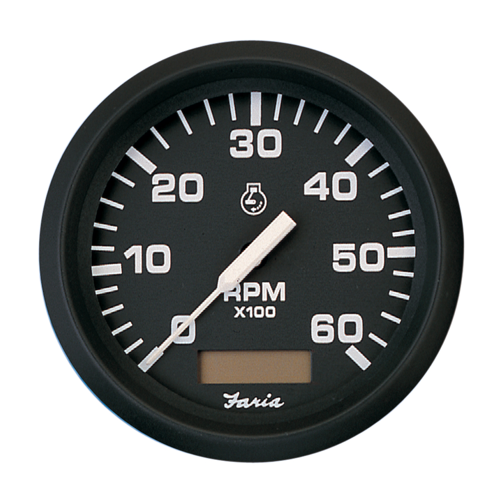 Faria Euro Black 4&quot; Tachometer w/Hourmeter - 6,000 RPM (Gas - Inboard) CD-54684