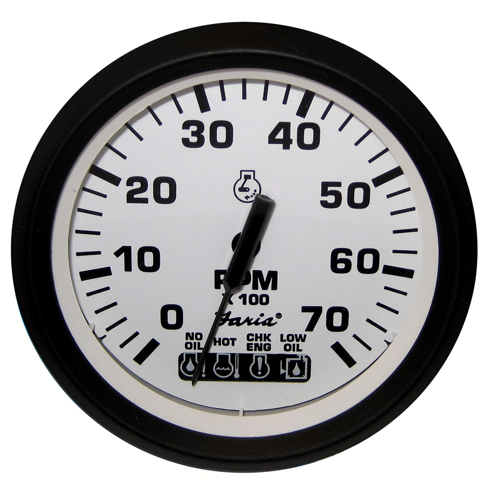 image for Faria Euro White 4″ Tachometer w/ SystemCheck Indicator 7000 RPM (Gas) (Johnson / Evinrude Outboard)