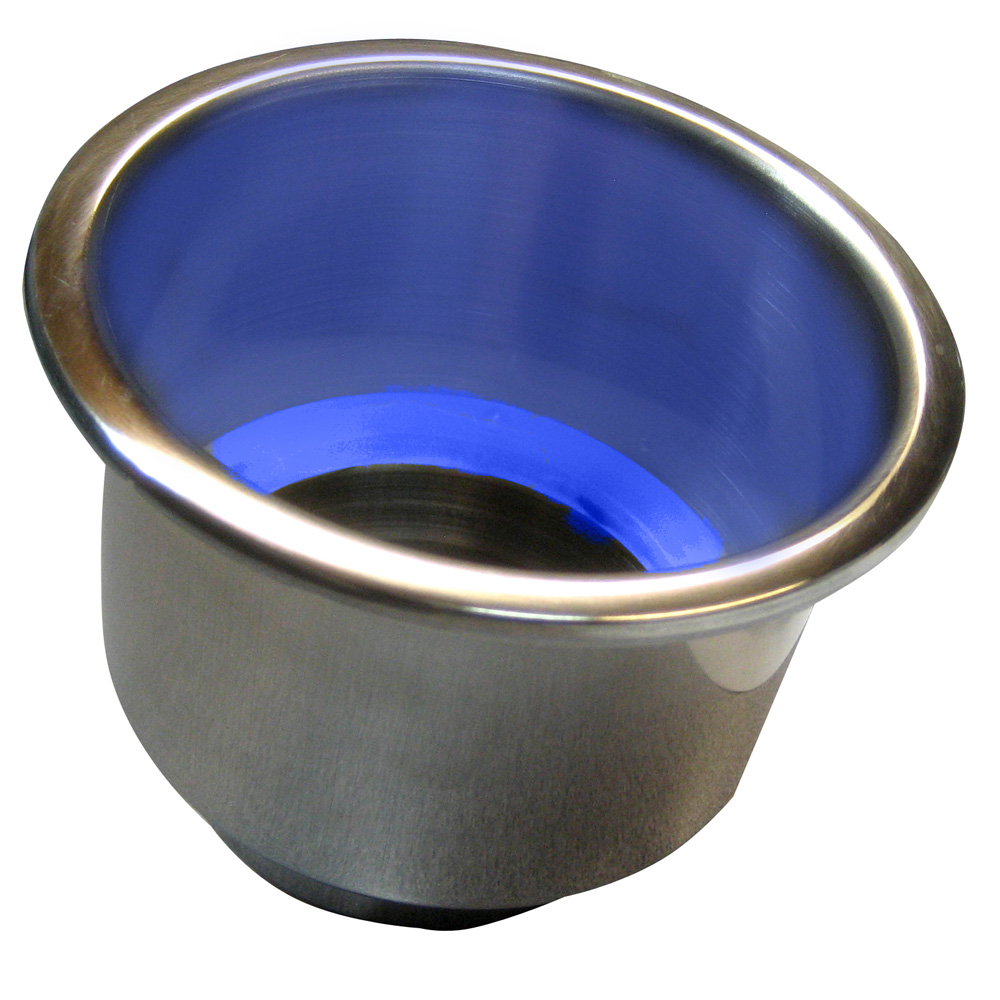 image for Whitecap Flush Mount Cup Holder w/Blue LED Light – Stainless Steel