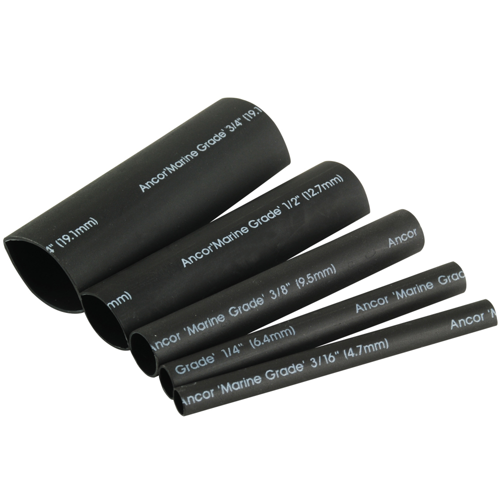 Ancor Adhesive Lined Heat Shrink Tubing Kit - 8-Pack, 3&quot;, 20 to 2/0 AWG, Black CD-58827