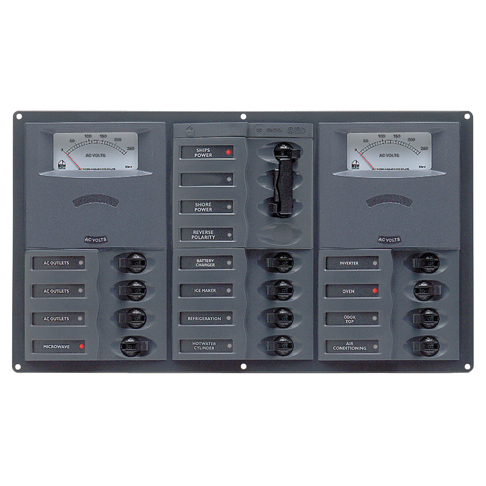 BEP AC Circuit Breaker Panel w/Analog Meters, 12SP 2DP AC230V Stainless Steel Horizonal CD-59029