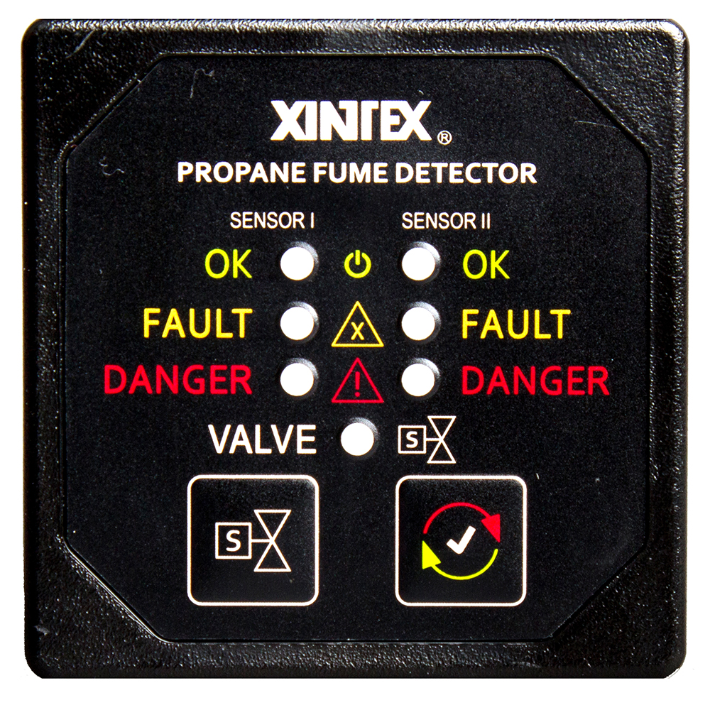 image for Fireboy-Xintex Propane Fume Detector & Alarm w/2 Plastic Sensors & Solenoid Valve – Square Black Bezel Display