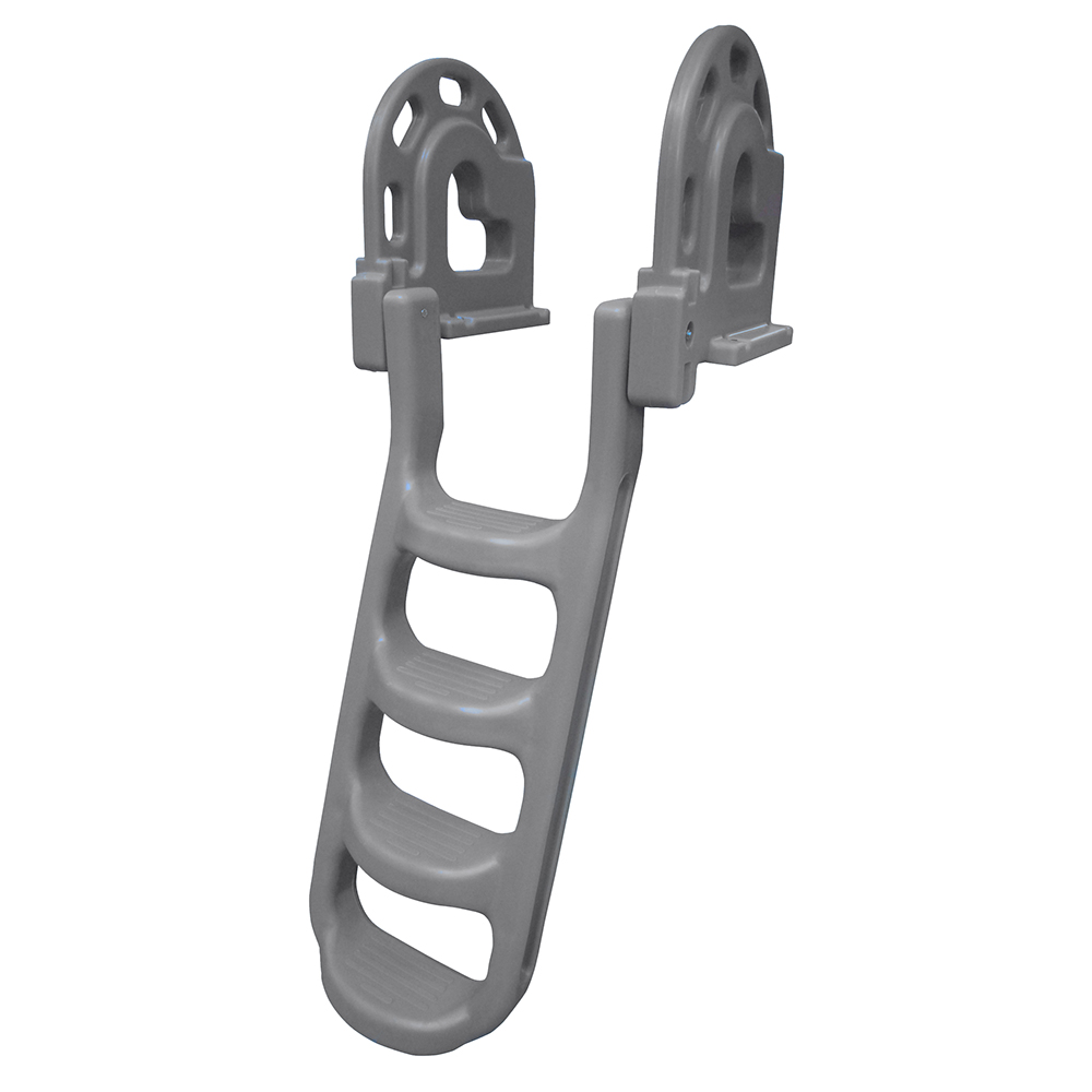 image for Dock Edge Stand-Off Flip-Up Polyethylene Roto Molded 4-Step Dock Ladder – Grey