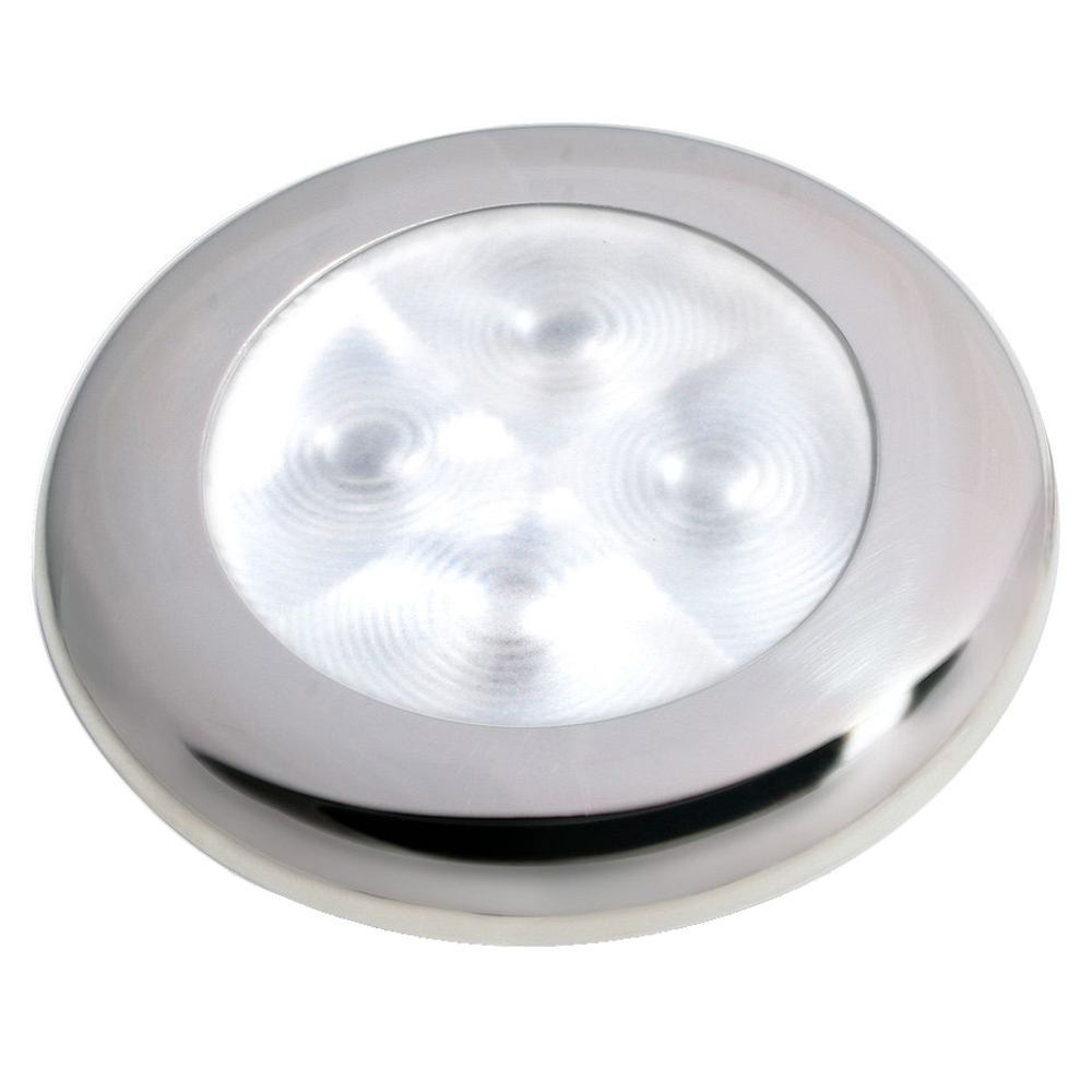 image for Hella Marine Slim Line LED ‘Enhanced Brightness’ Round Courtesy Lamp – White LED – Stainless Steel Bezel – 12V