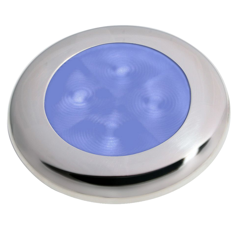 image for Hella Marine Slim Line LED ‘Enhanced Brightness’ Round Courtesy Lamp – Blue LED – Stainless Steel Bezel – 12V