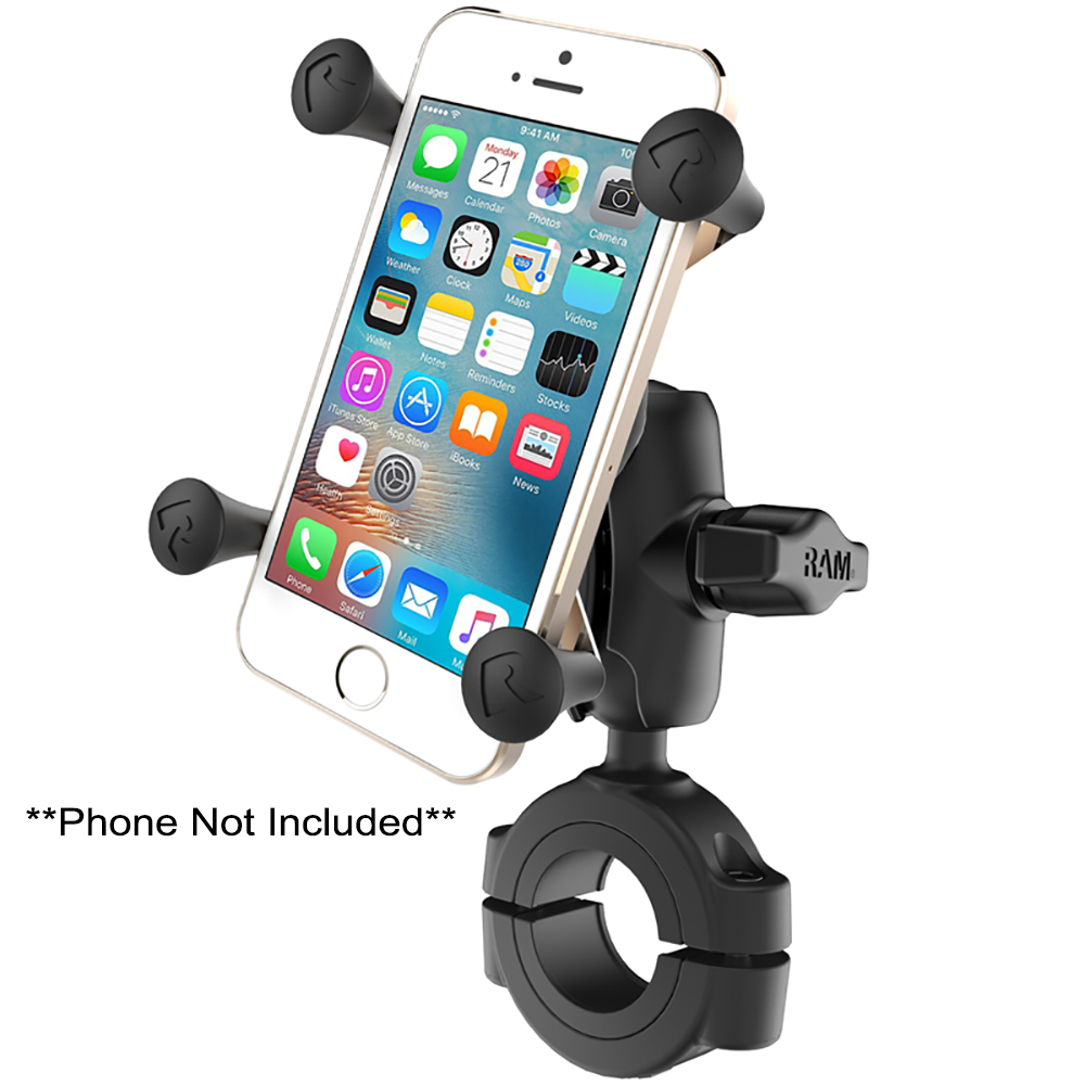 image for RAM Mount RAM® Torque™ 1 1/8″ – 1 1/2″ Diameter Handlebar/Rail Base with B Size 1″ Ball, Short Arm and X-Grip® for Phones