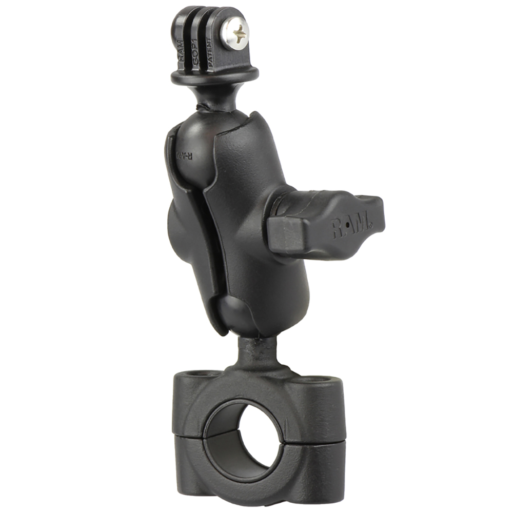 image for RAM Mount RAM® Torque™ 3/4″ – 1″ Diameter Handlebar/Rail Base with 1″ Ball, SHORT Arm and GoPro®/Action Camera Mount