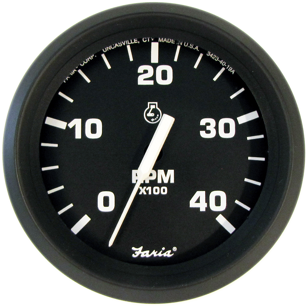 image for Faria 4″ Tachometer Euro Style Black w/White Letters 4000RPM Diesel Mechanical Take Off & Variable Ratio Alt.