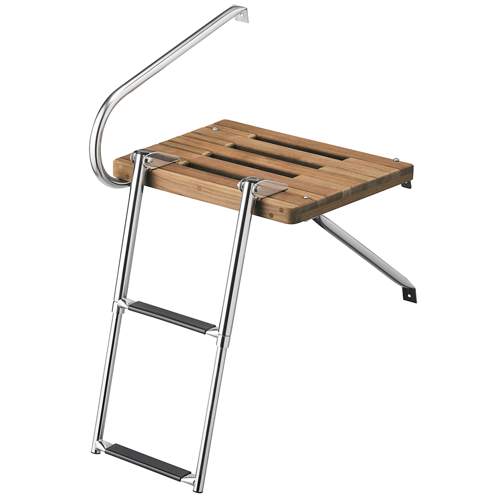 Whitecap Teak Swim Platform  with 2-Step Telescoping Ladder for Boats  with Outboard Motors - 68900