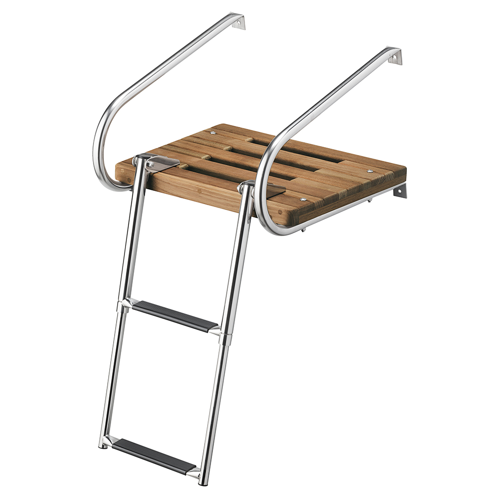 Whitecap Teak Swim Platform  with 2-Step Telescoping Ladder for Boats  with Inboard/Outboard Motors - 68904