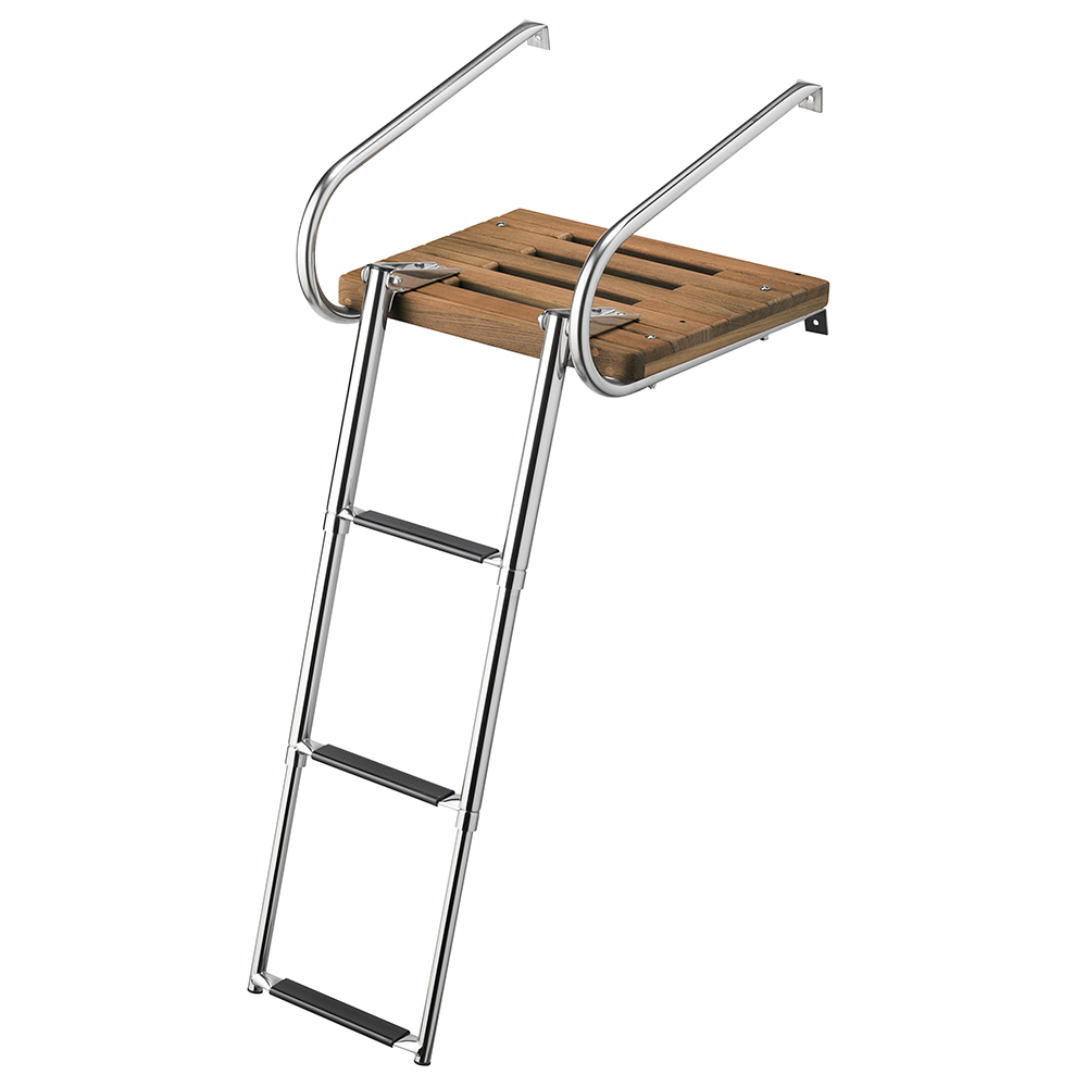 Whitecap Teak Swim Platform  with 3-Step Telescoping Ladder for Boats  with Inboard/Outboard Motors - 68906