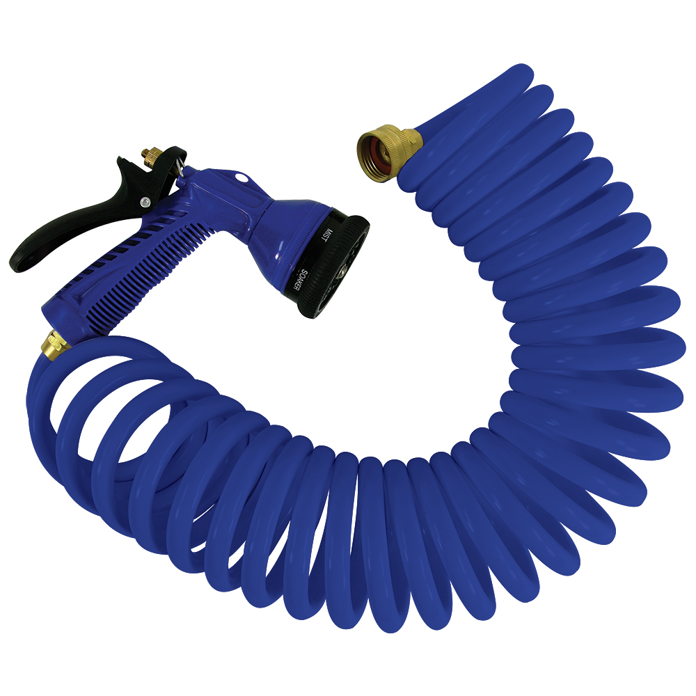 image for Whitecap 15' Blue Coiled Hose w/Adjustable Nozzle