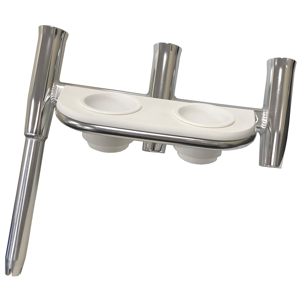 image for Tigress Offset Triple Rod Holder w/Cup Holders – Starboard Side – Polished Aluminum