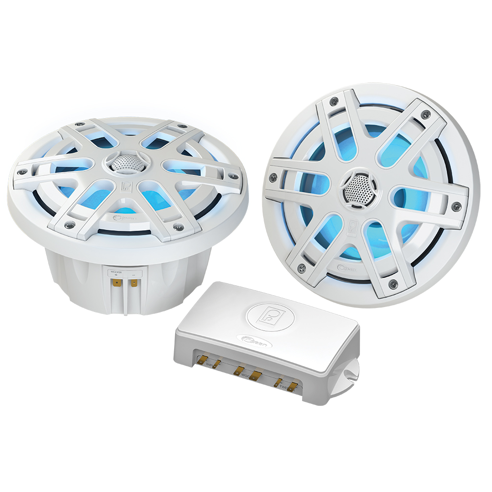 image for Poly-Planar MA-OC6 6.5″ 480 Watt Waterproof Blue LED Speaker – White