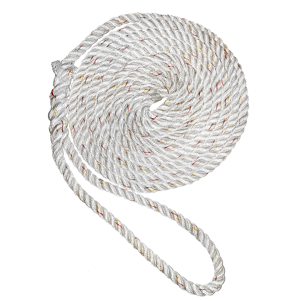 image for New England Ropes 1/2″ X 15' Premium Nylon 3 Strand Dock Line – White w/Tracer