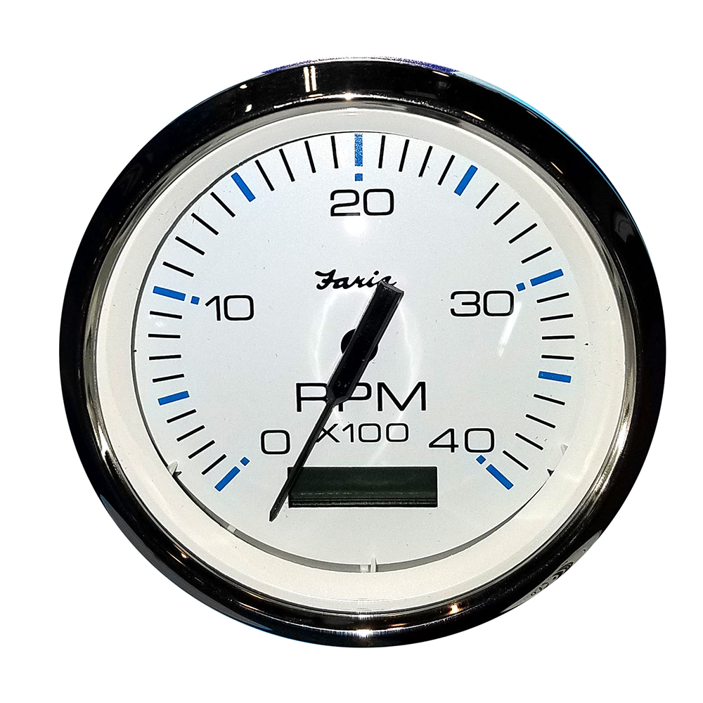 image for Faria Chesapeake White SS 4″ Tachometer w/Hourmeter (4000 RPM) (Diesel) (Mech. Takeoff & Var. Ratio Alt)