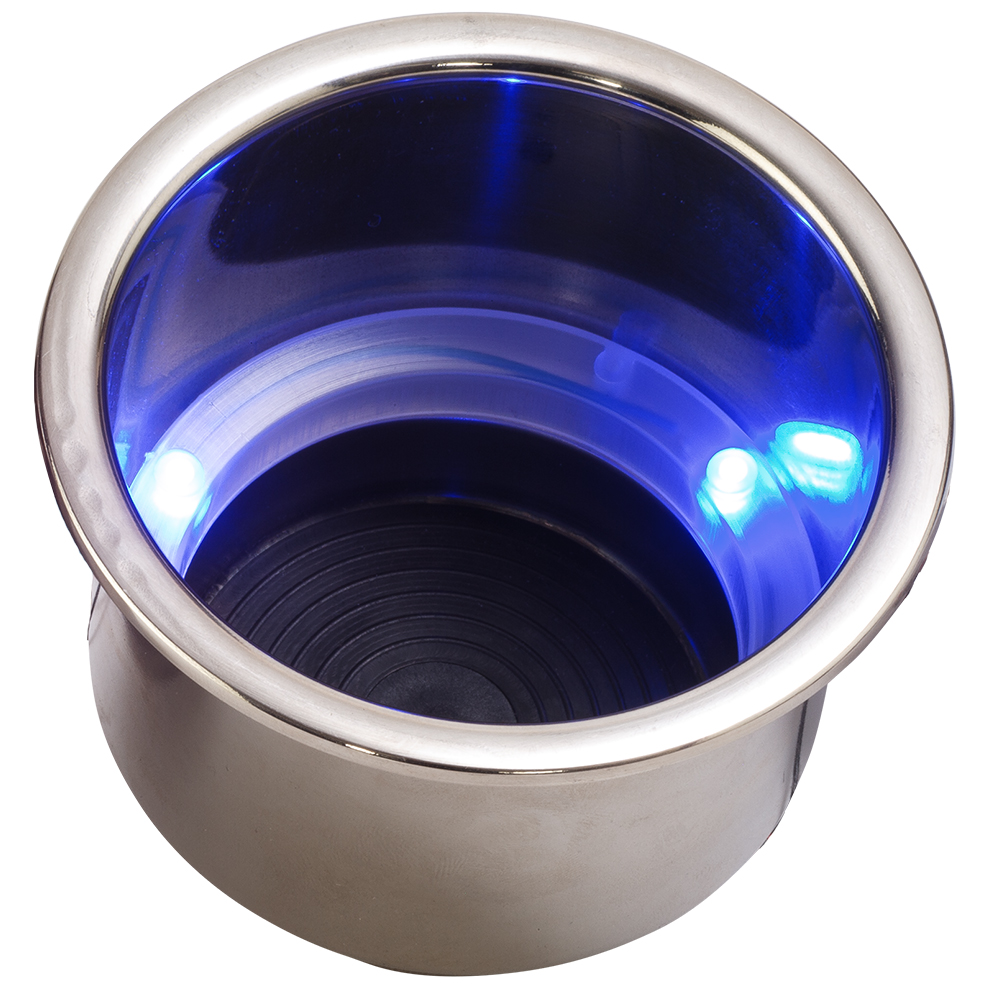 Sea-Dog LED Flush Mount Combo Drink Holder w/Drain Fitting - Blue LED - 588074-1