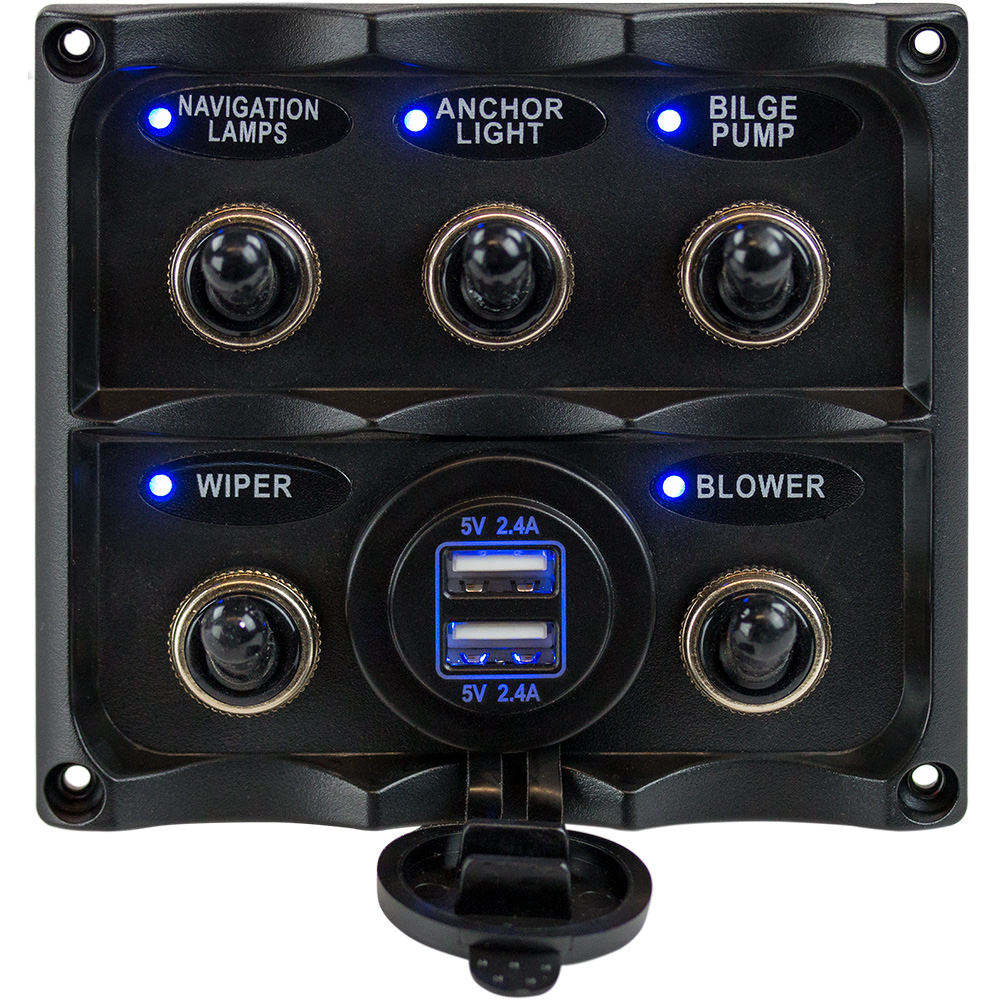 image for Sea-Dog Water Resistant Toggle Switch Panel w/USB Power Socket – 5 Toggle