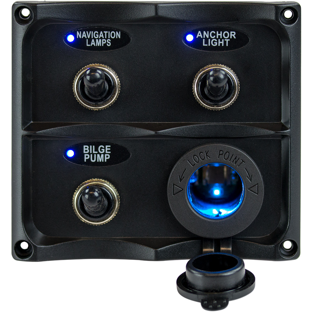 image for Sea-Dog Water Resistant Toggle Switch Panel w/LED Power Socket – 3 Toggle