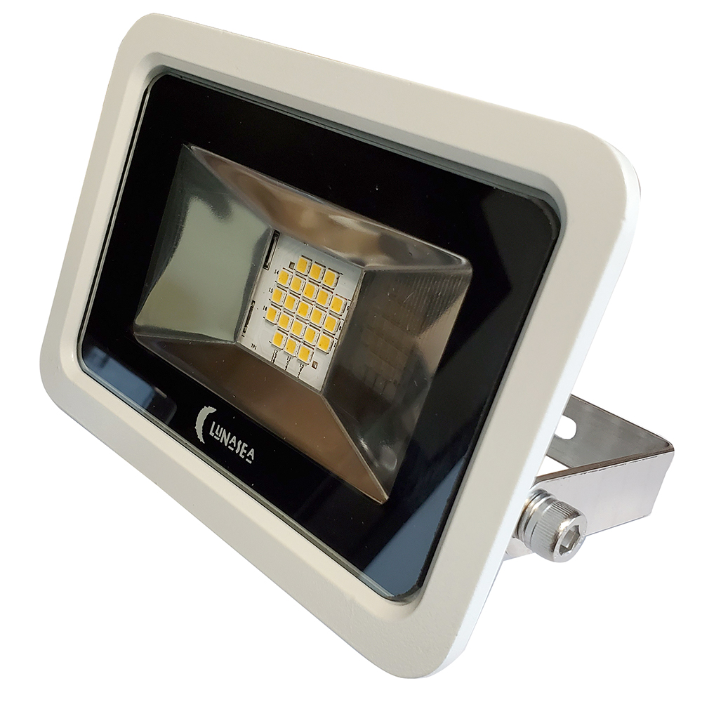 image for Lunasea 10W Slimline LED Floodlight, 120VAC Only, Cool White, 1200 Lumens, 3' Cord – White Housing