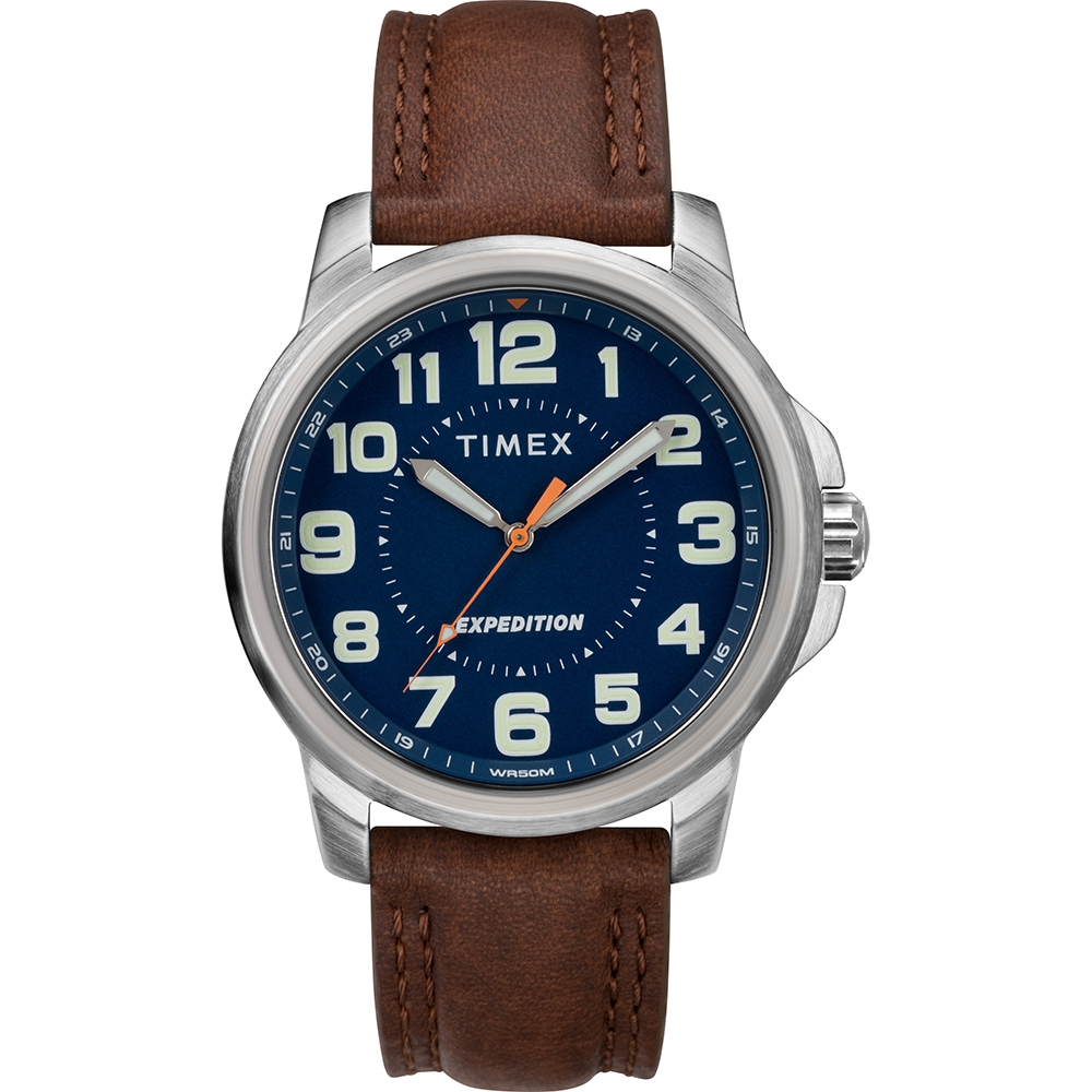 image for Timex Men's Expedition® Metal Field Watch – Blue Dial/Brown Strap