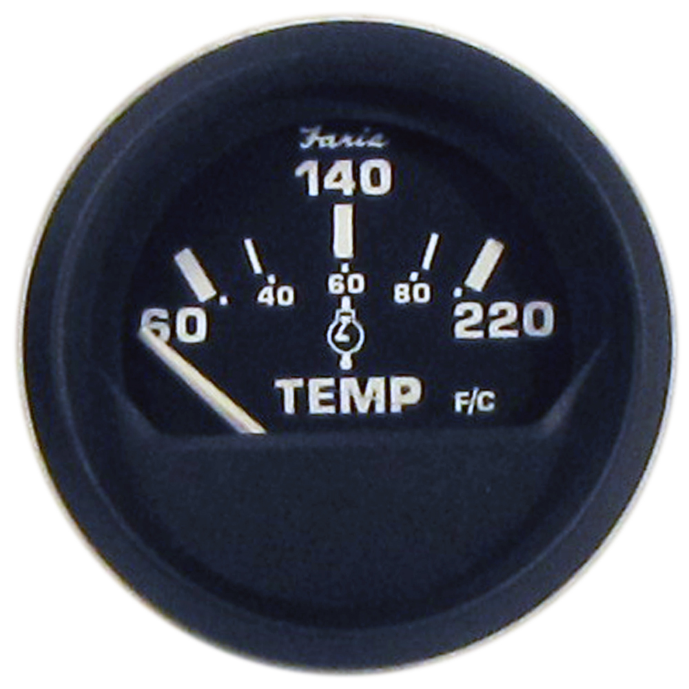 image for Faria Euro Black 2″ Cylinder Head Temperature Gauge (60 to 220° F) with Sender