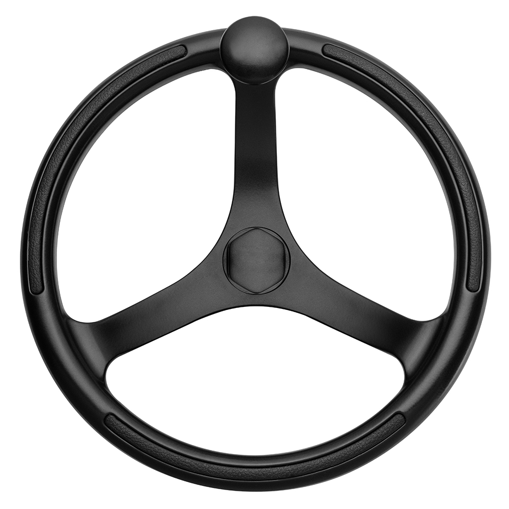 image for Schmitt Marine Primus Wheel 13.5″ Black 3/4″ Tapered Shaft w/Knob Finger Grips – Black Powder Coat