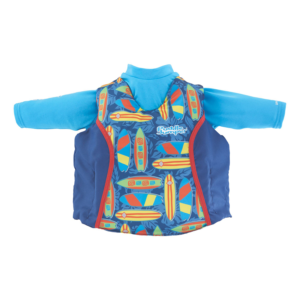 image for Puddle Jumper Kids 2-in-1 Life Jacket & Rash Guard – Surfboards – 33-55lbs