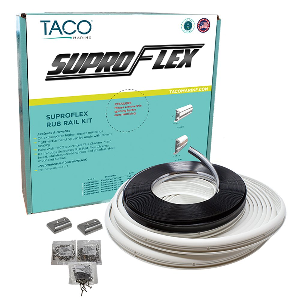 TACO SuproFlex Rub Rail Kit - White w/Flex Chrome Insert - 1.6&quot;H x .78&quot;W x 60&#39;L CD-81373