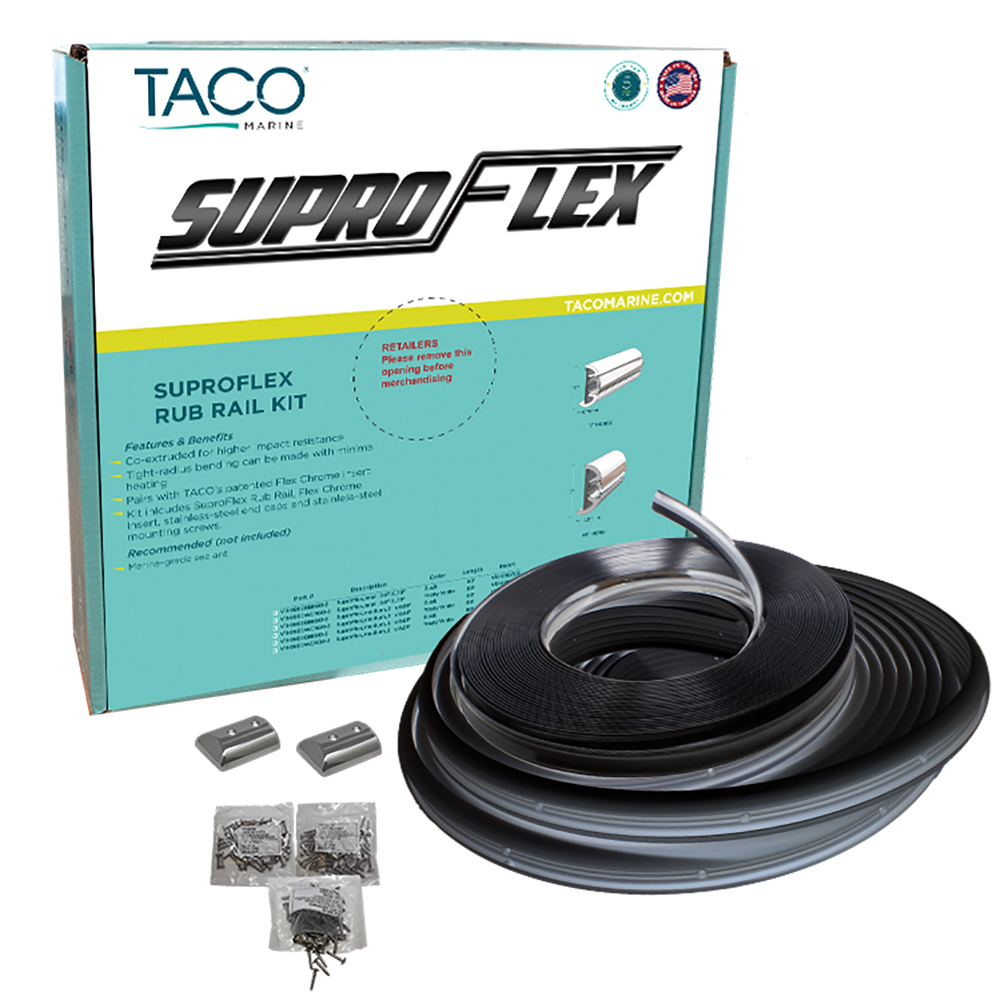 TACO SuproFlex Rub Rail Kit - Black w/Flex Chrome Insert - 2&quot;H x 1.2&quot;W x 60&#39;L CD-81374
