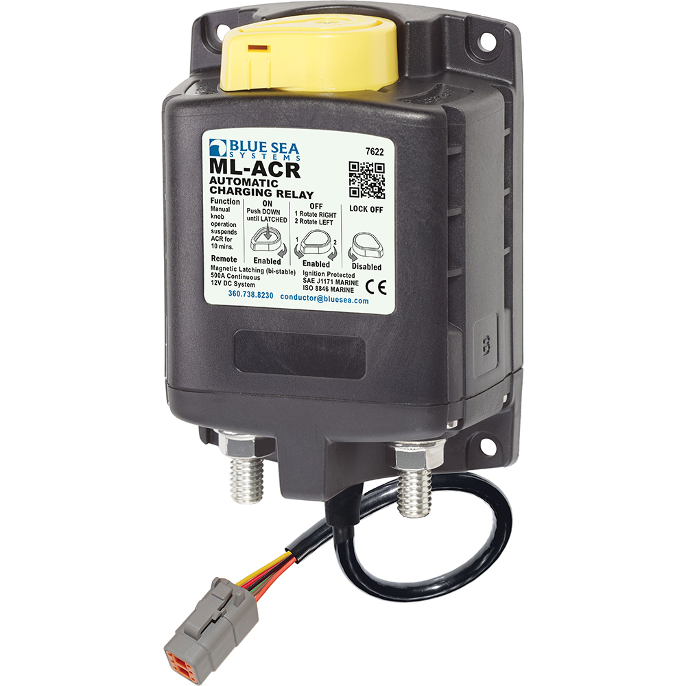 image for Blue Sea 7622100 ML ACR Charging Relay 12V 500A w/Manual Control & Deutsch Connector