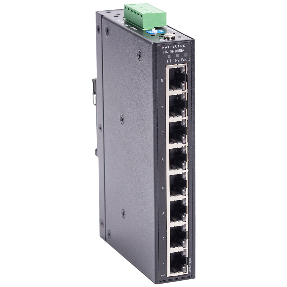 image for Hatteland Industrial 8-Port Slim Type Unmanaged Gigabit PoE Ethernet Switch