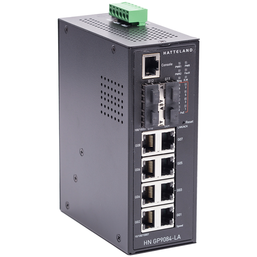 image for Hatteland Industrial 12-Port Slim Type Layer2 Managed Gigabit PoE Ethernet Switch