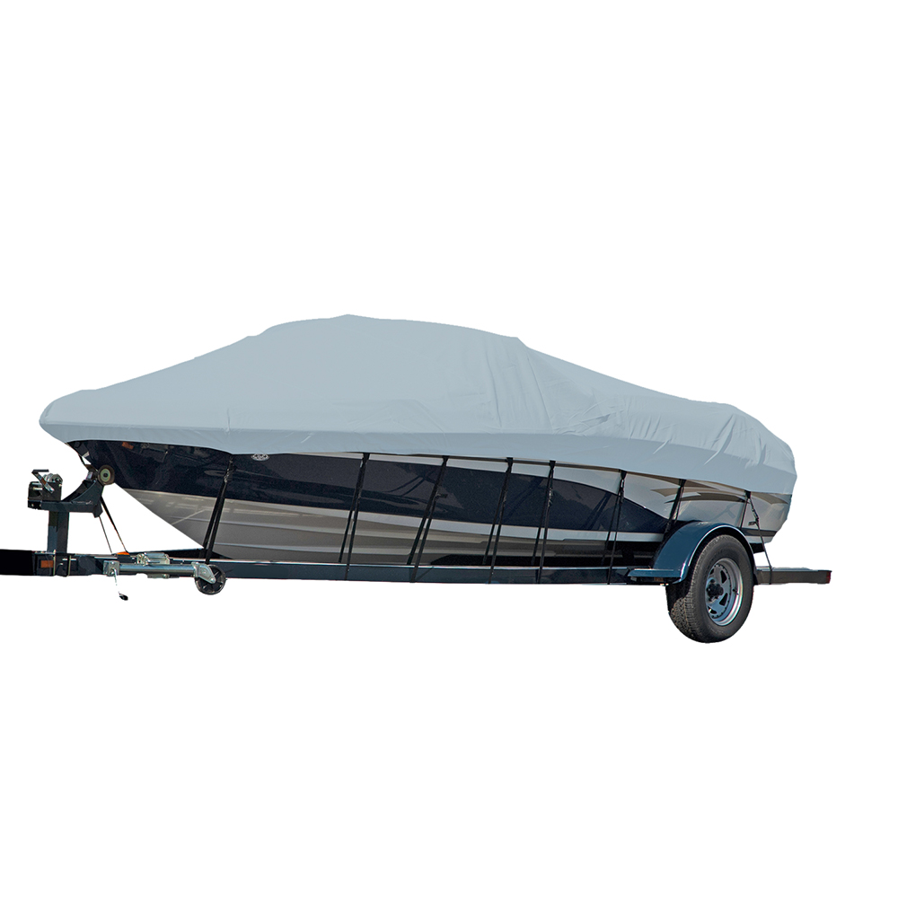 image for Carver Performance Poly-Guard Styled-to-Fit Boat Cover f/17.5' Sterndrive V-Hull Runabout Boats (Including Eurostyle) w/Windshield & Hand/Bow Rails – Grey