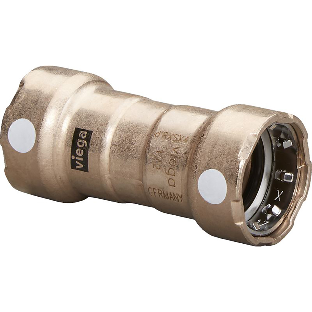 image for Viega MegaPress 3/4″ Copper Nickel Coupling w/Stop Double Press Connection – Smart Connect Technology
