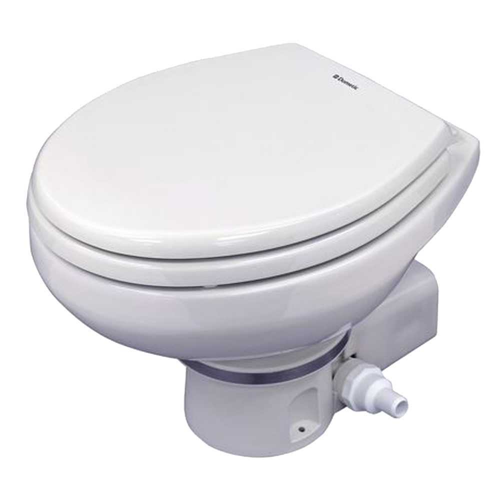 image for Dometic MasterFlush 7160 White Electric Macerating Toilet – 12V w/Orbit Base & Raw Water Flush