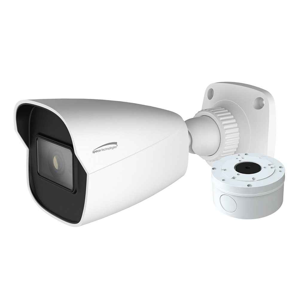 Speco 4MP H.265 AI Bullet Camera 2.8mm Lens - White Housing w/Included Junction Box (Power Over Ethernet) CD-85808