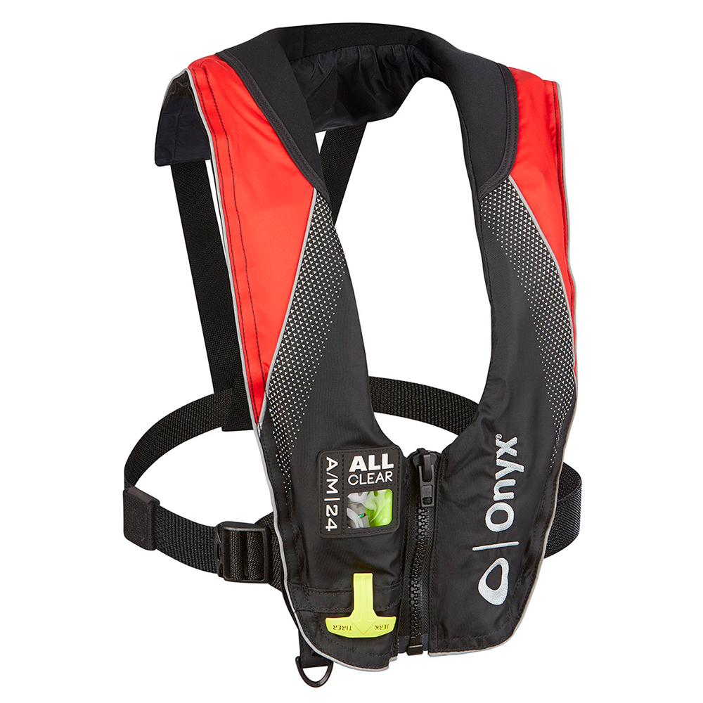 image for Onyx A/M-24 Series All Clear Automatic/Manual Inflatable Life Jacket – Black/Red – Adult