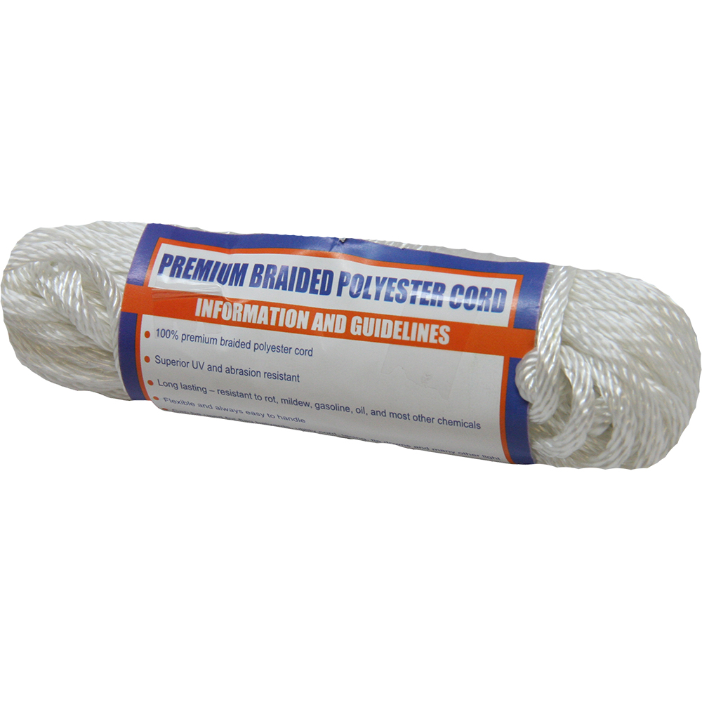 image for Sea-Dog Solid Braid Polyester Cord Hank – 1/8″ x 50' – White