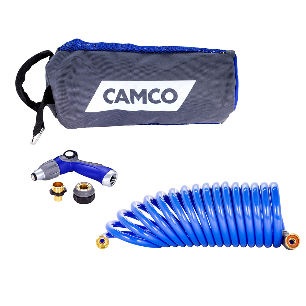 image for Camco 20' Coiled Hose & Spray Nozzle Kit