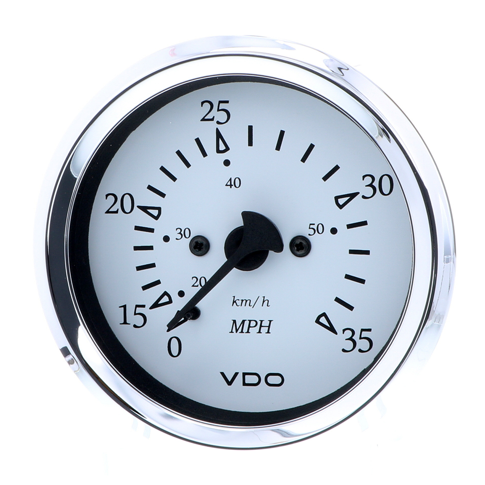 image for VDO Cockpit Marine 85MM (3-3/8″) Pitot Speedometer – 0 to 35 MPH – White Dial/Chrome Bezel